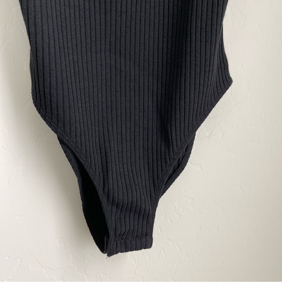 Topshop Bodysuit Ribbed Square Neck in Black Size 6 - Picture 6 of 12